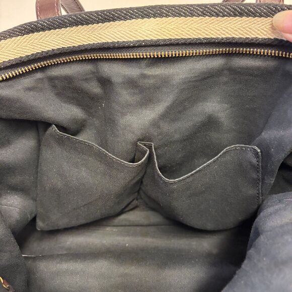 Fossil Jenna Tote Black White Striped Large Zippered Tote Bag Double Handle 12x9 - Picture 5 of 10